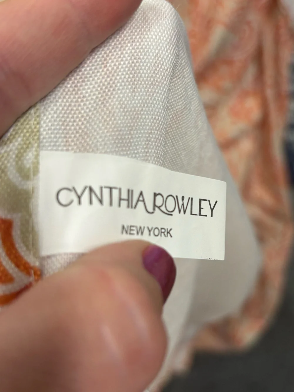Cynthia Rowley Orange and Cream Printed Fabric Table Cloth Boho Paisley